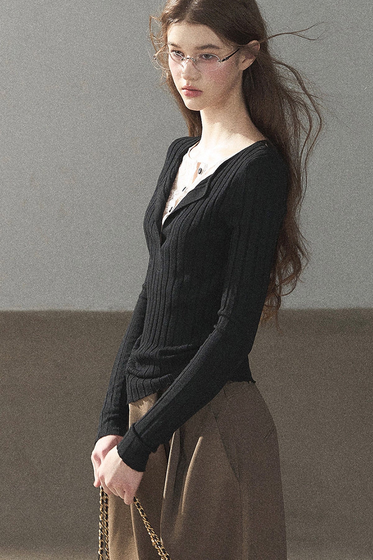 Ribbed Lace Knit Top