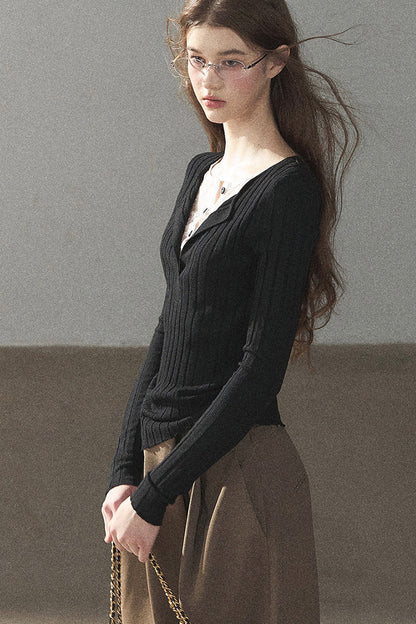 Ribbed Lace Knit Top
