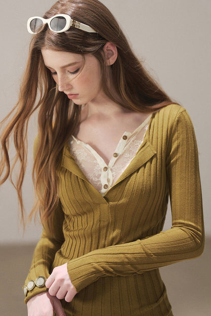 Ribbed Lace Knit Top