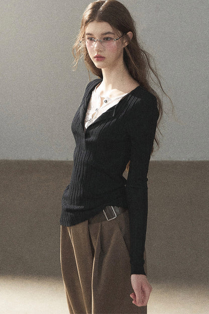 Ribbed Lace Knit Top