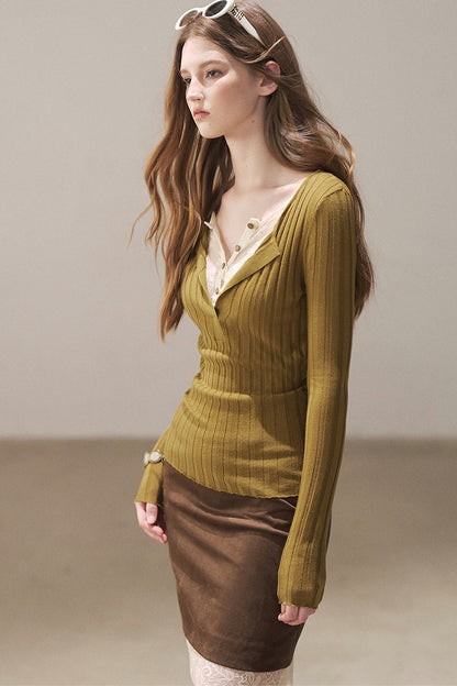 Ribbed Lace Knit Top