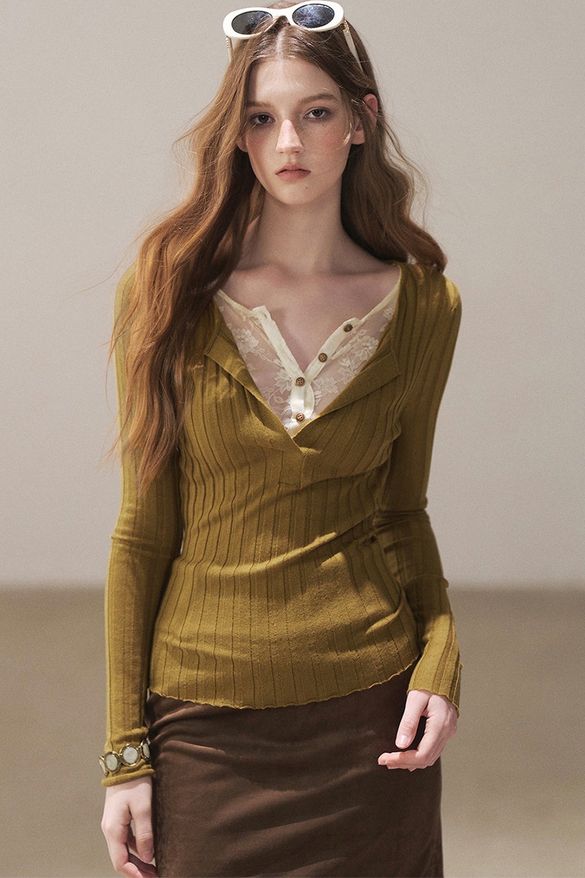 Ribbed Lace Knit Top