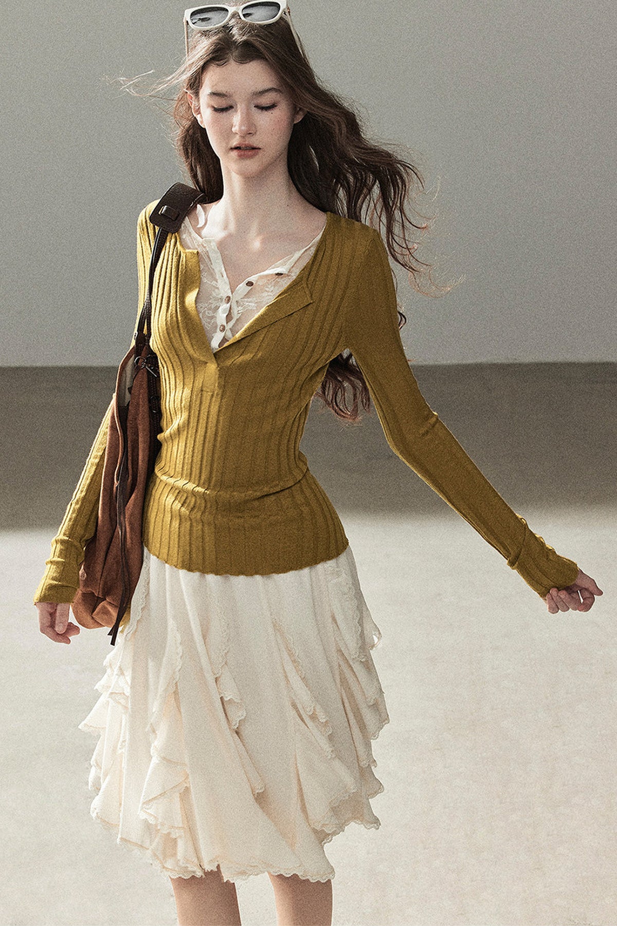 Ribbed Lace Knit Top