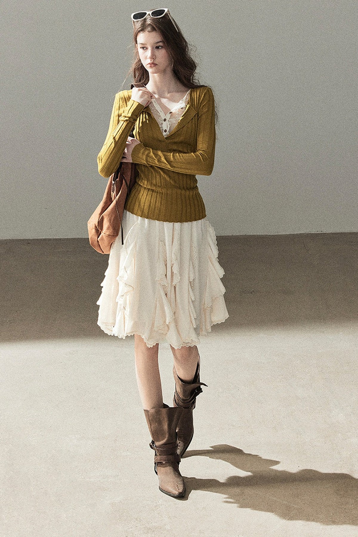 Ribbed Lace Knit Top