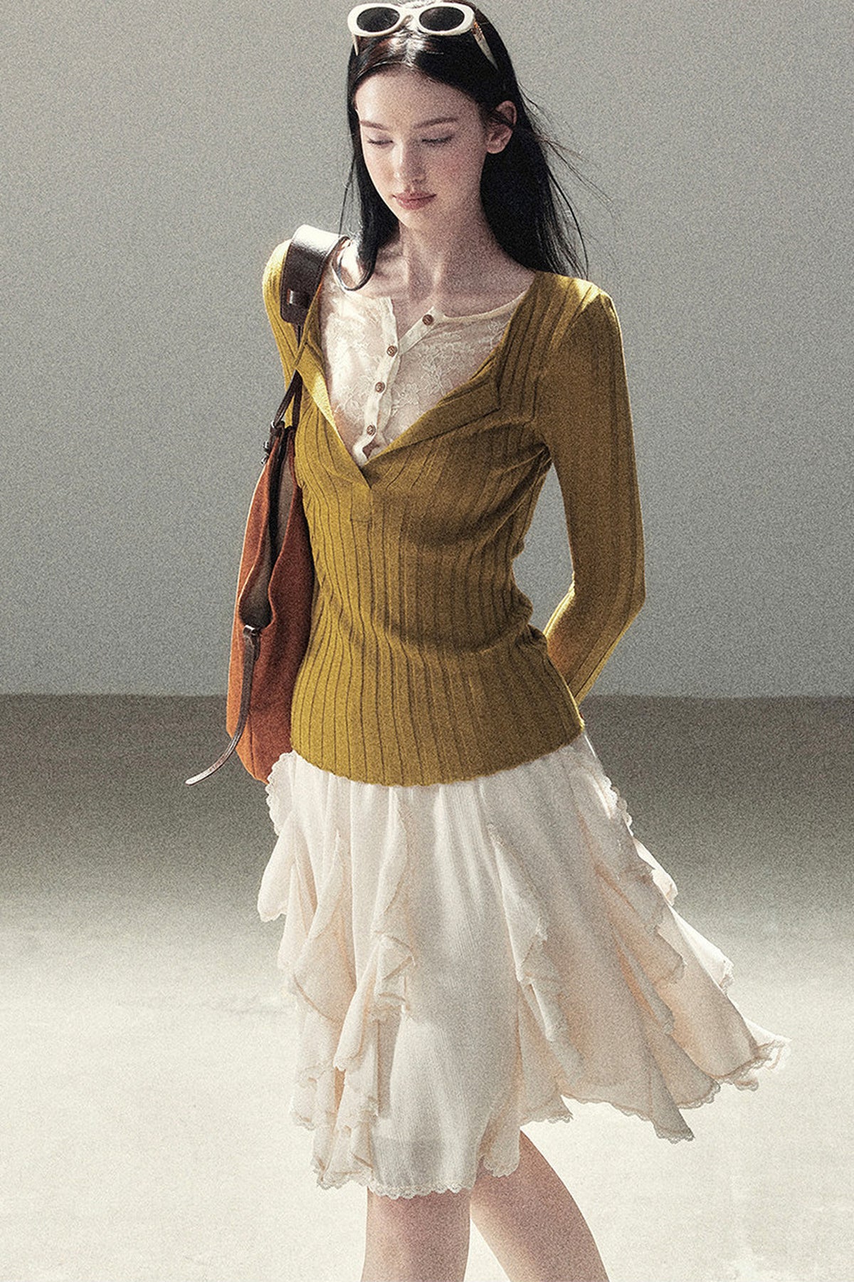 Ribbed Lace Knit Top