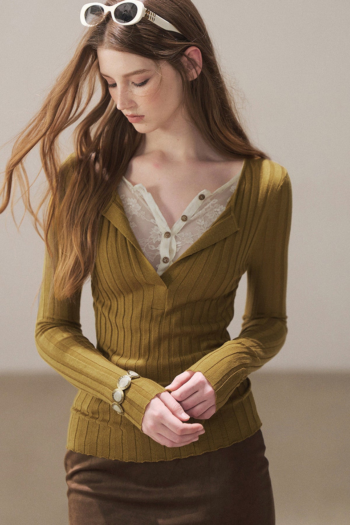 Ribbed Lace Knit Top
