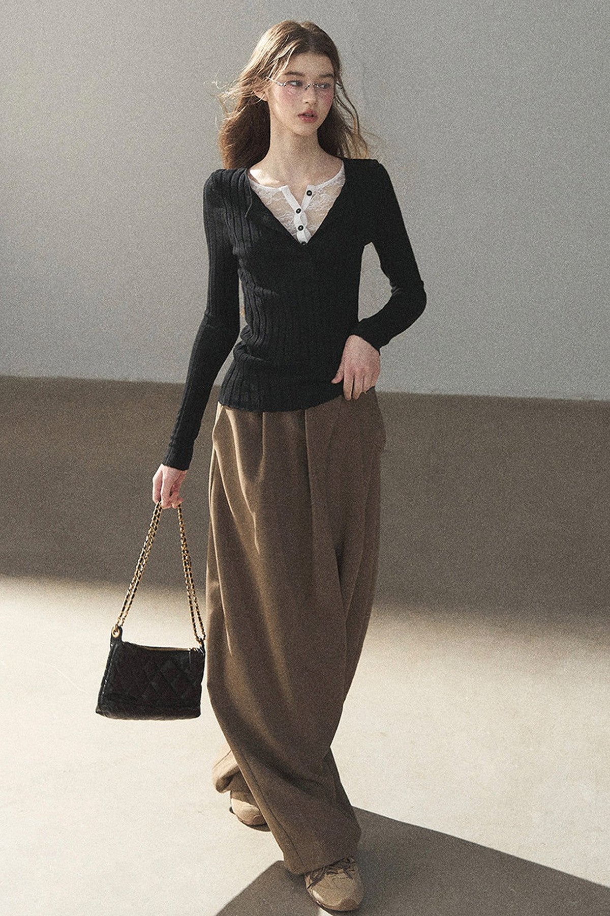 Ribbed Lace Knit Top