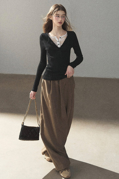 Ribbed Lace Knit Top