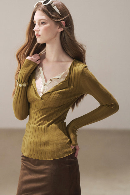 Ribbed Lace Knit Top
