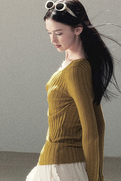 Ribbed Lace Knit Top