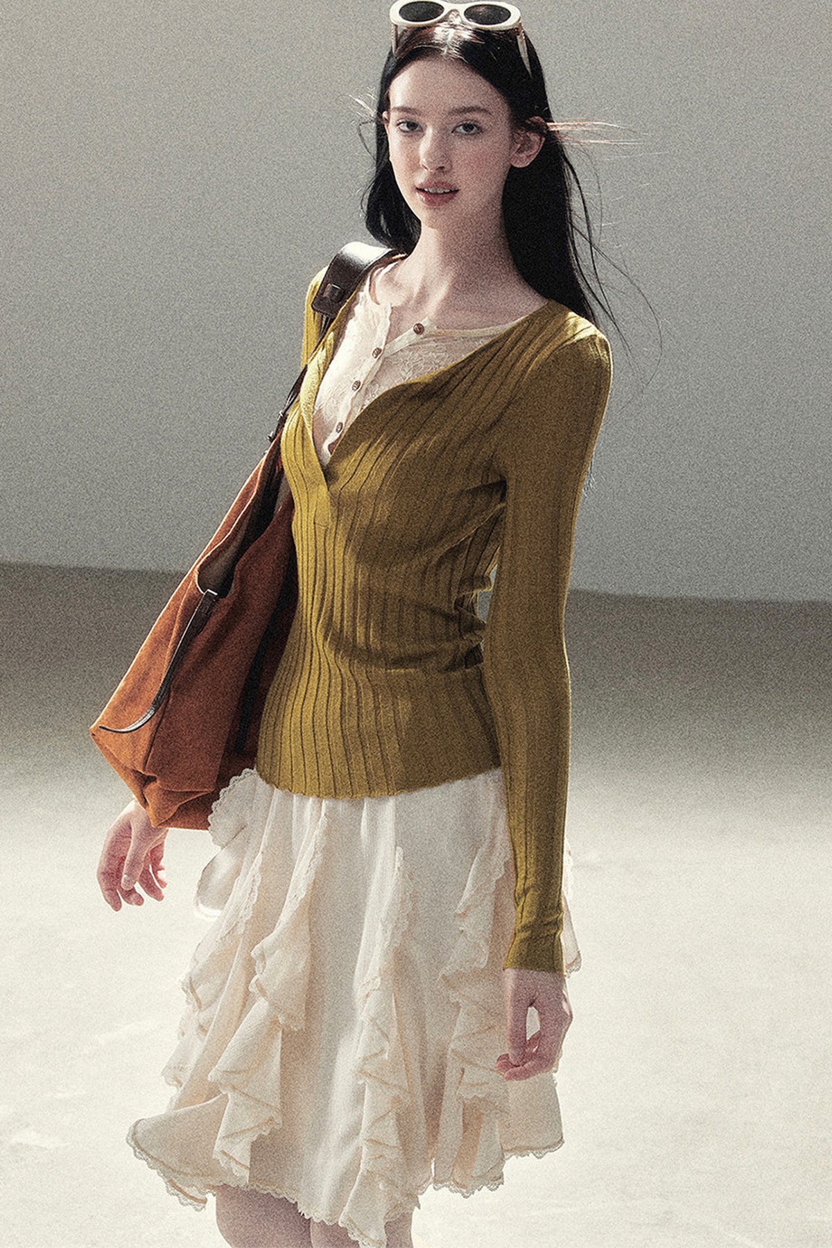 Ribbed Lace Knit Top