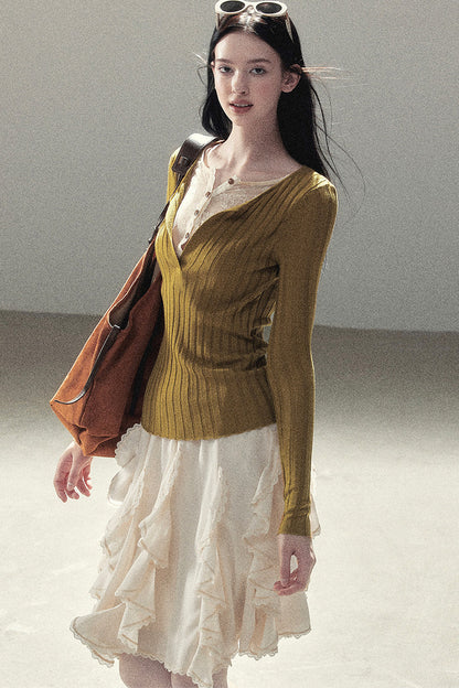 Ribbed Lace Knit Top