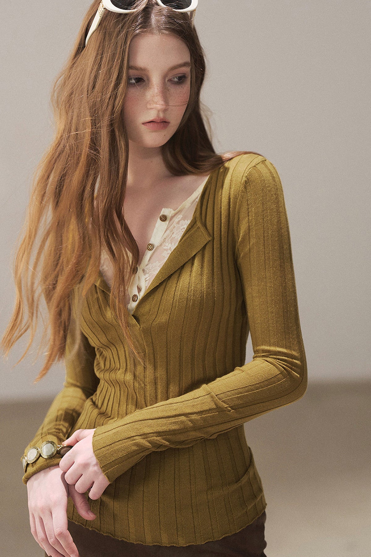 Ribbed Lace Knit Top