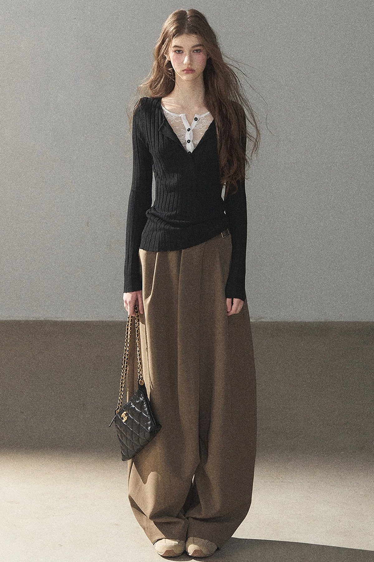 Ribbed Lace Knit Top