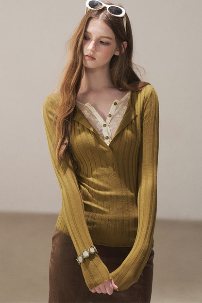 Ribbed Lace Knit Top