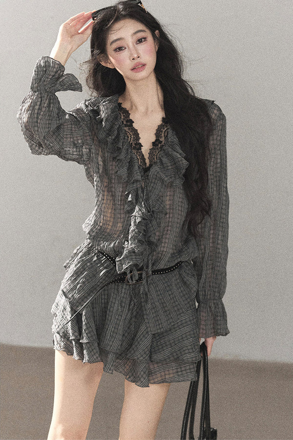 Ruffled Chiffon Top and Short Skirt Set-Up