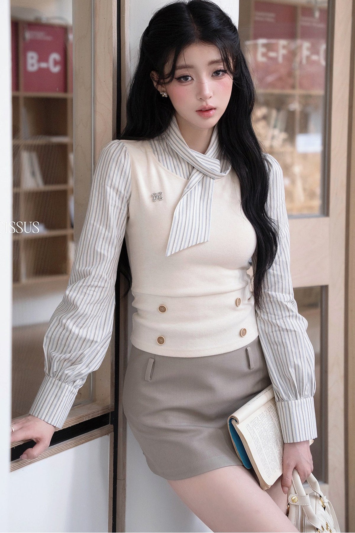 Blue and White Coastline Shirt and Skirt Set-Up