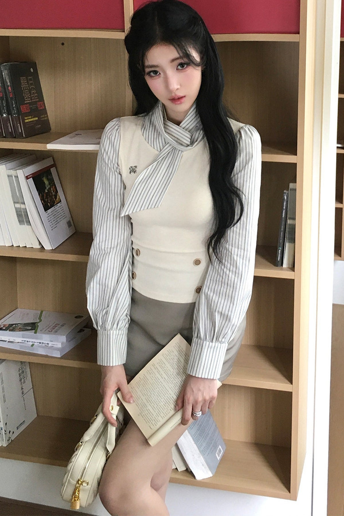 Blue and White Coastline Shirt and Skirt Set-Up