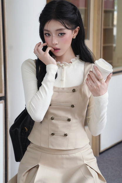Korean Rich Girl Vest and Pleated Skirt Set-Up