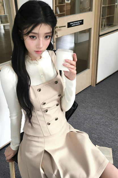 Korean Rich Girl Vest and Pleated Skirt Set-Up