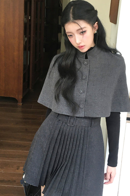 Short Cape and Knitted Dress Set-Up
