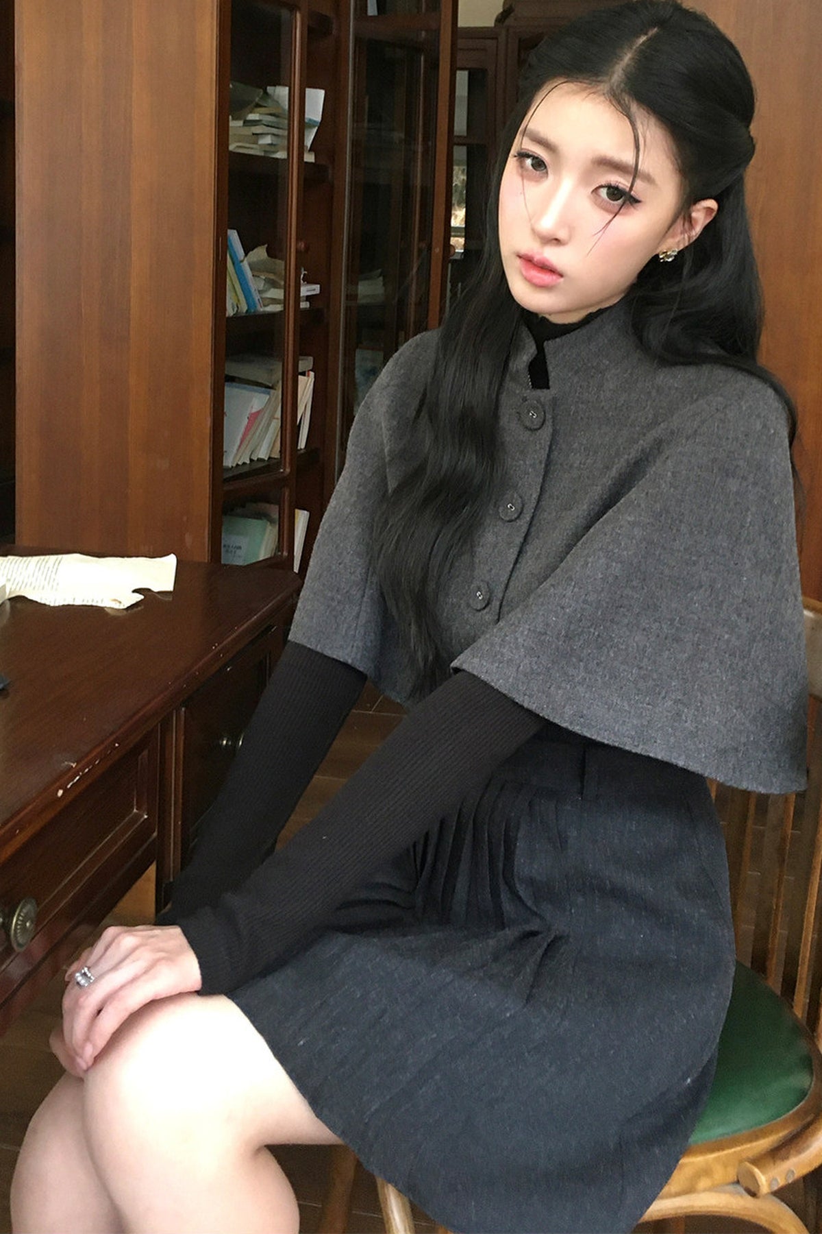 Short Cape and Knitted Dress Set-Up