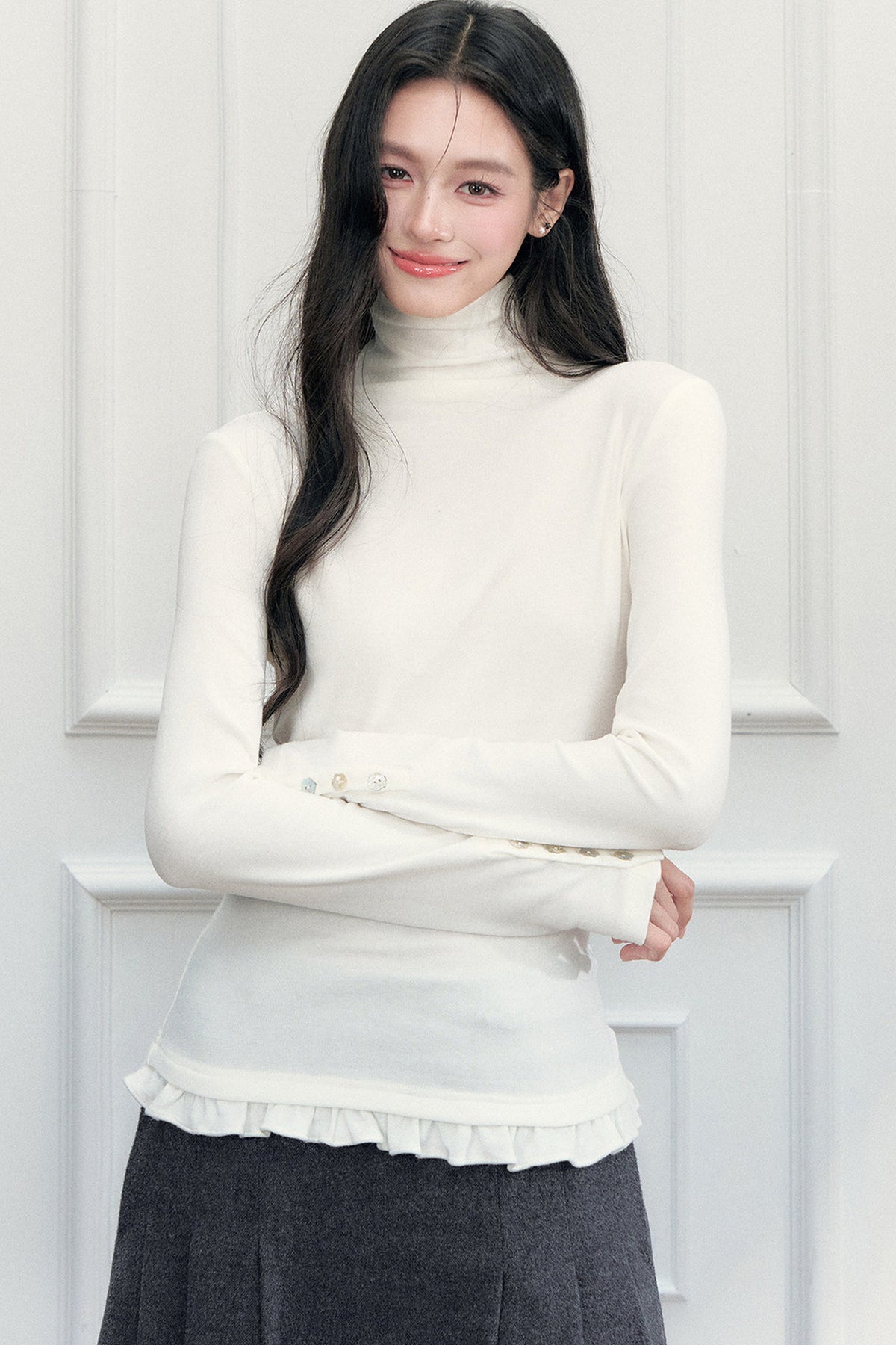 Ruffled Hem Long Sleeve T-Shirt