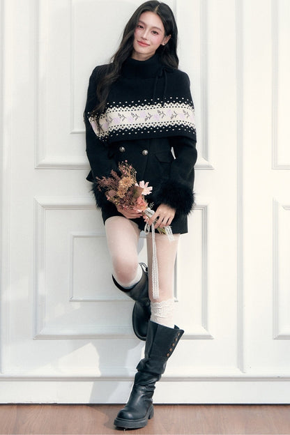 Fair Isle Tie Shawl Cape