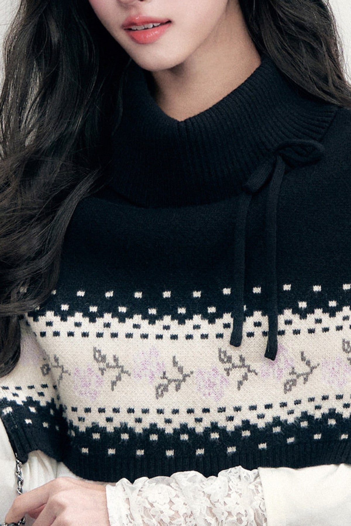 Fair Isle Tie Shawl Cape