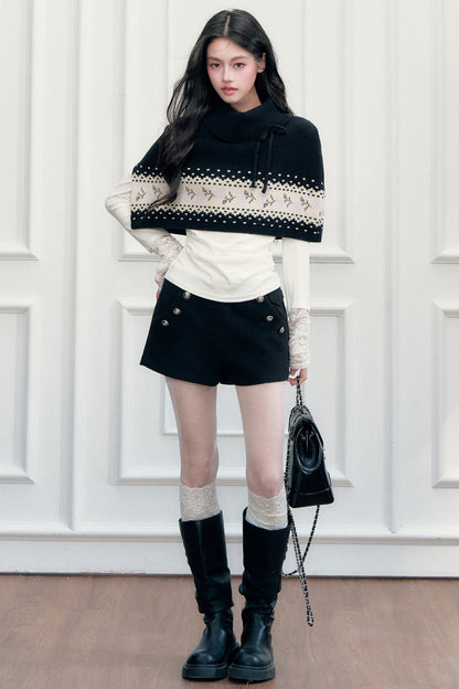 Fair Isle Tie Shawl Cape