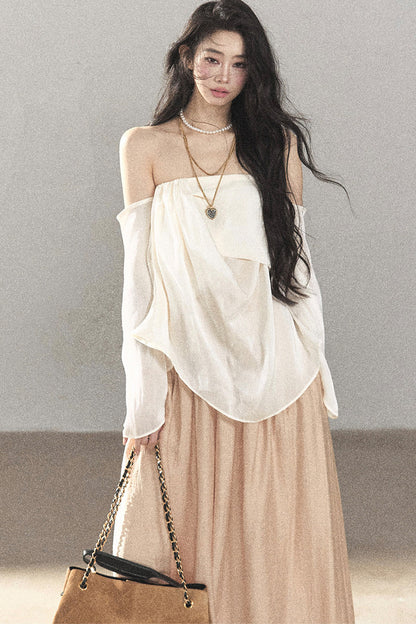 One-Shoulder Korean-Style Thin Chiffon Outerwear Blouse