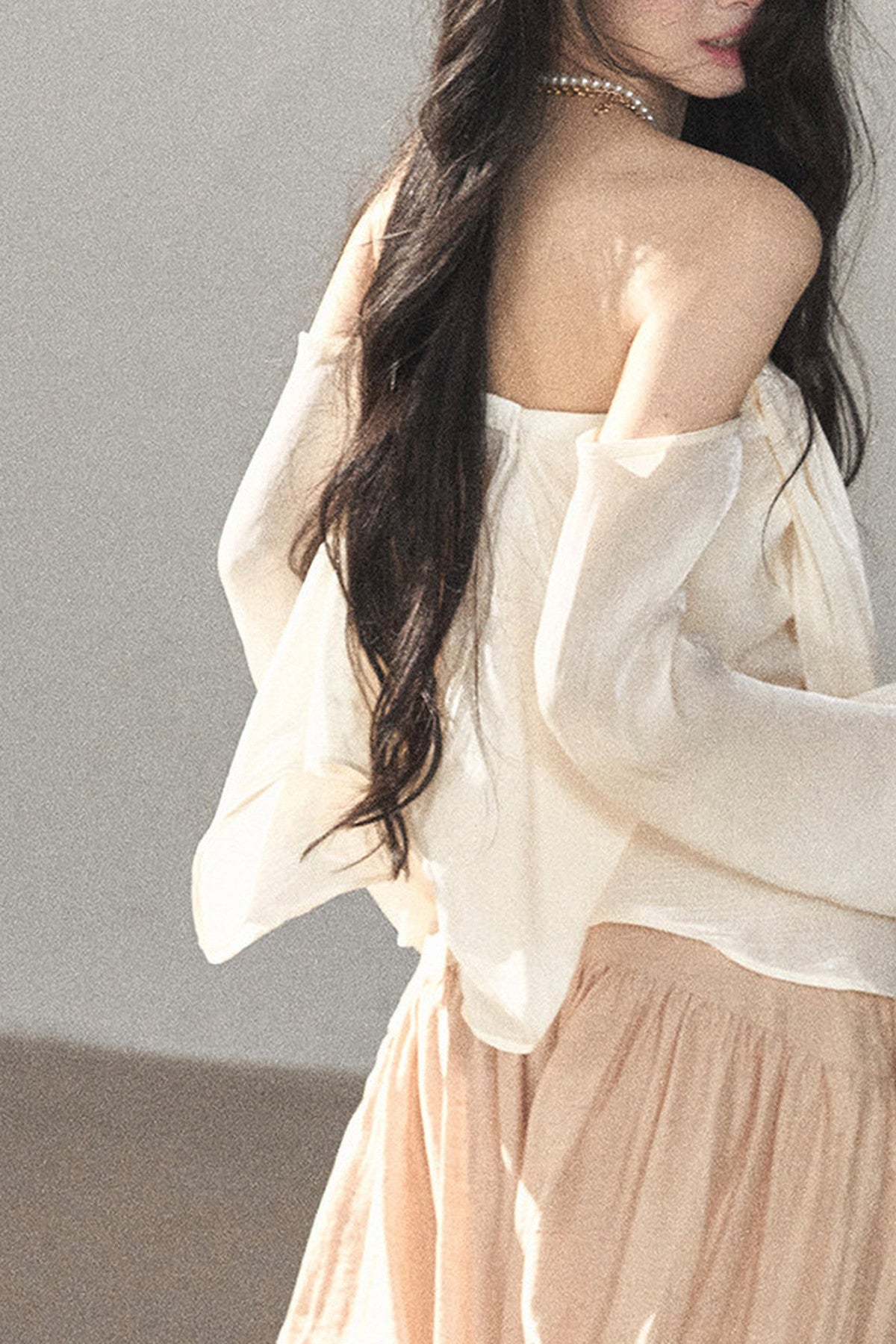 One-Shoulder Korean-Style Thin Chiffon Outerwear Blouse