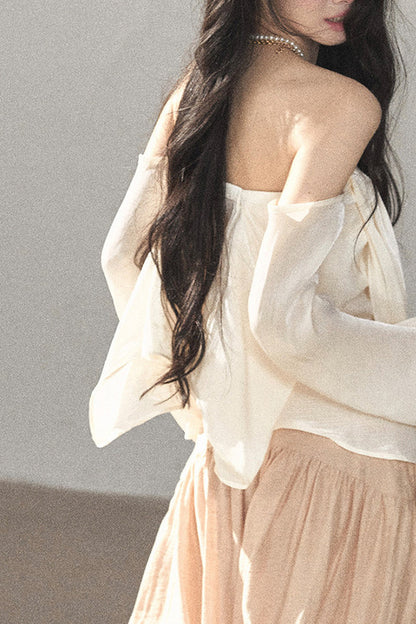 One-Shoulder Korean-Style Thin Chiffon Outerwear Blouse