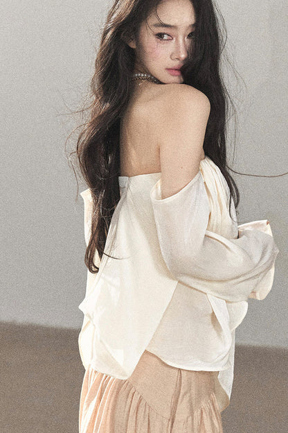 One-Shoulder Korean-Style Thin Chiffon Outerwear Blouse