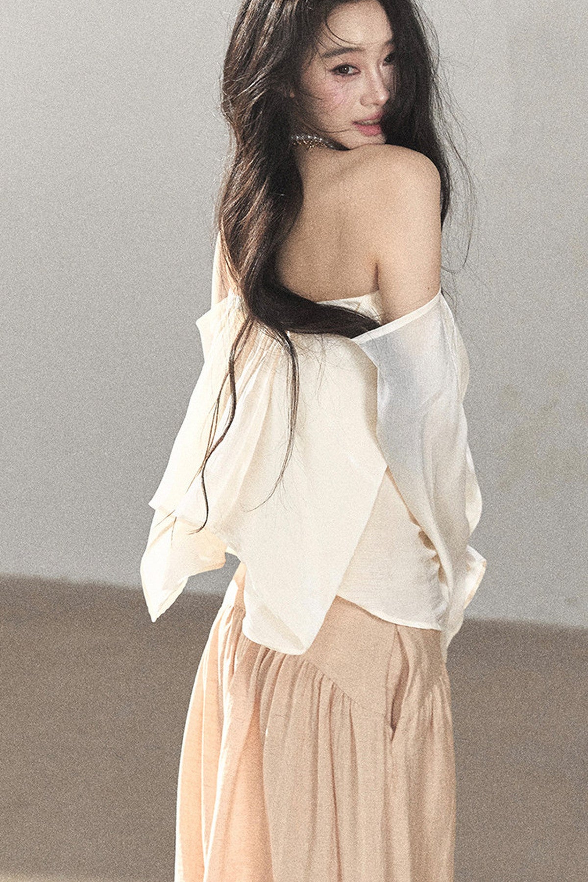 One-Shoulder Korean-Style Thin Chiffon Outerwear Blouse