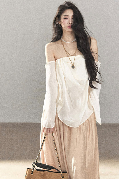 One-Shoulder Korean-Style Thin Chiffon Outerwear Blouse
