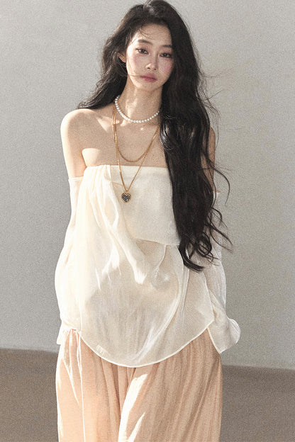One-Shoulder Korean-Style Thin Chiffon Outerwear Blouse