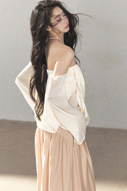 One-Shoulder Korean-Style Thin Chiffon Outerwear Blouse