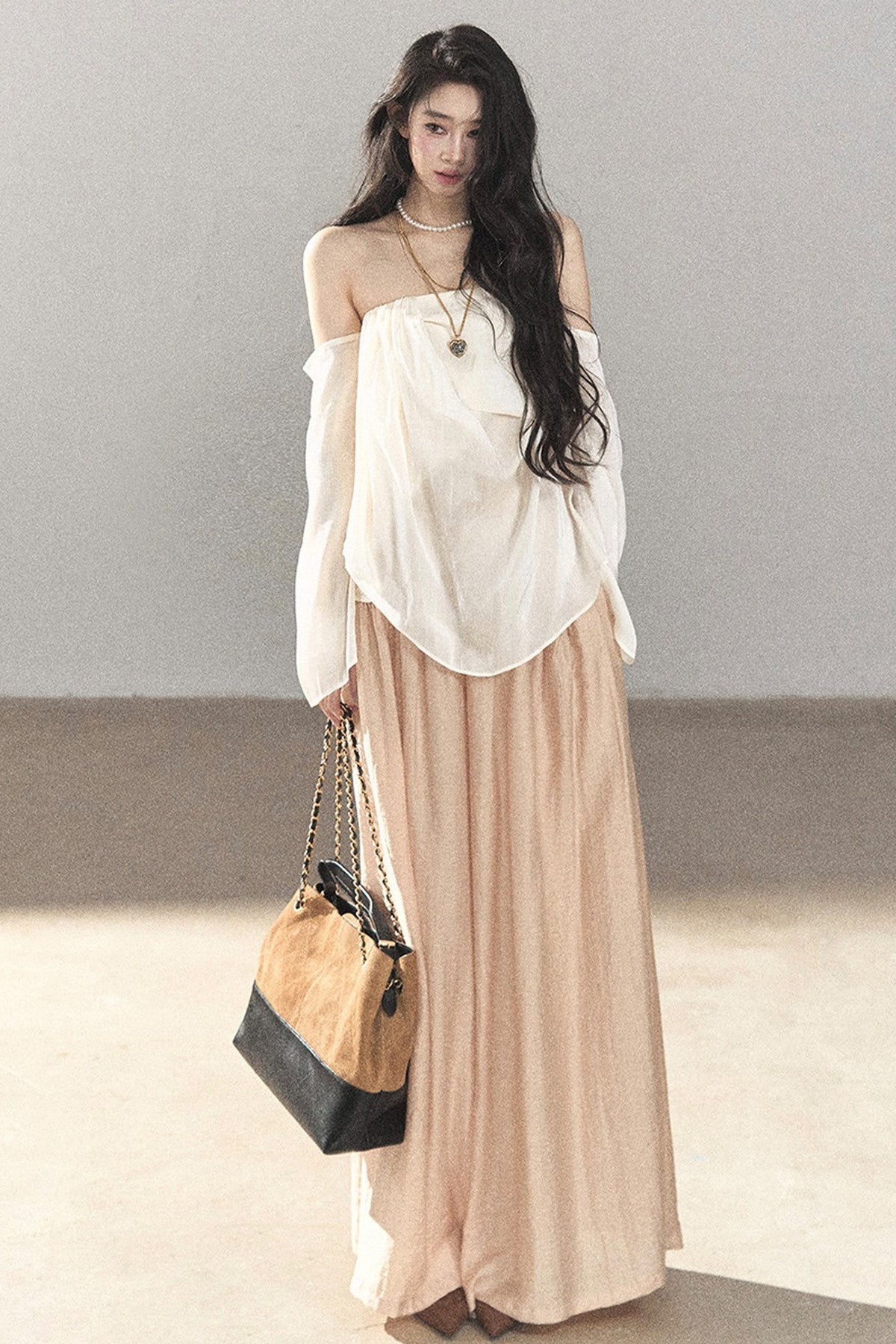 One-Shoulder Korean-Style Thin Chiffon Outerwear Blouse
