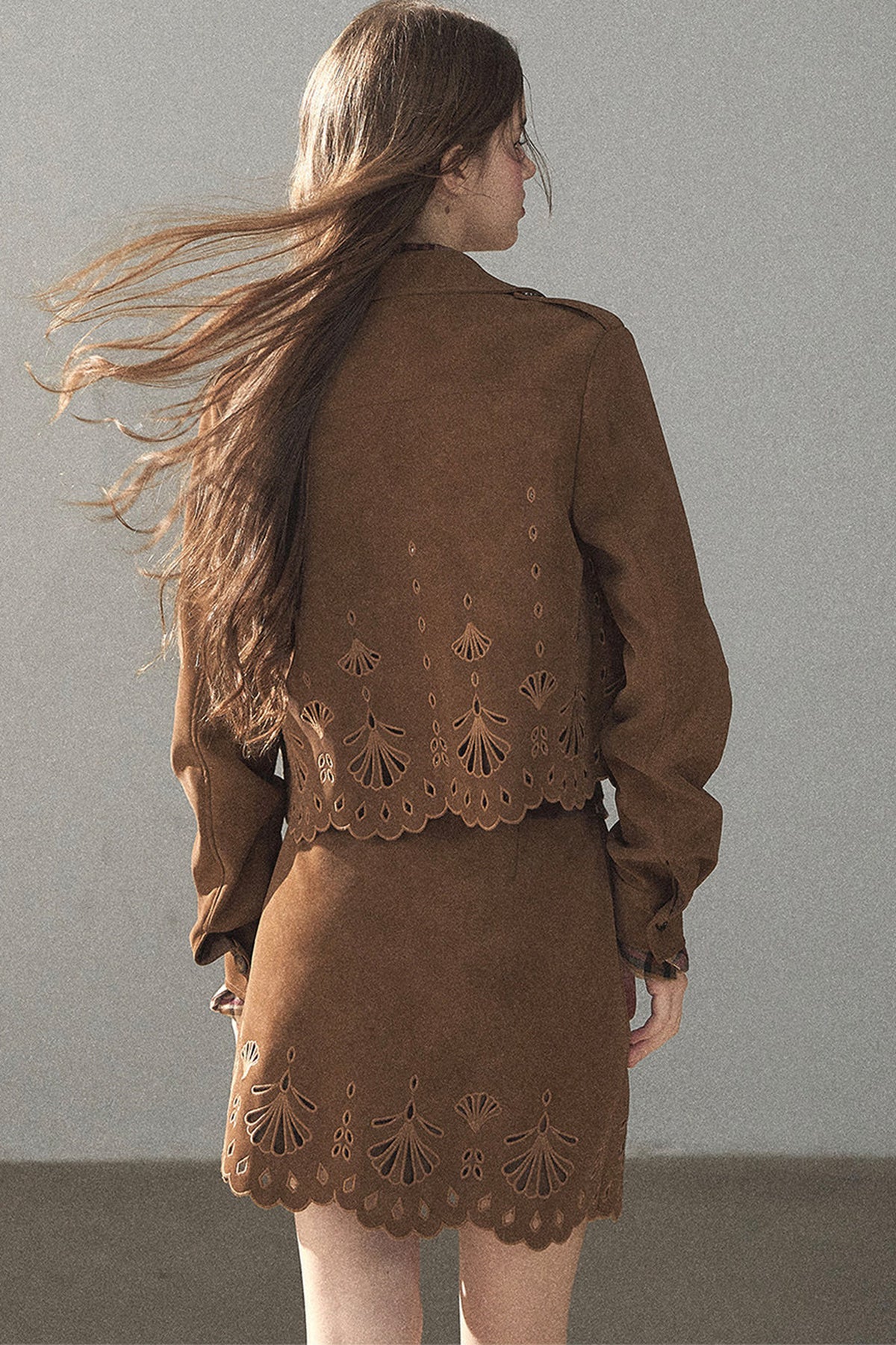 Palmblatt-Cut-out-Rock mit Oberteil und Jacke im Set