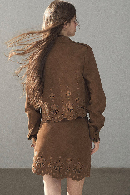 Palmblatt-Cut-out-Rock mit Oberteil und Jacke im Set