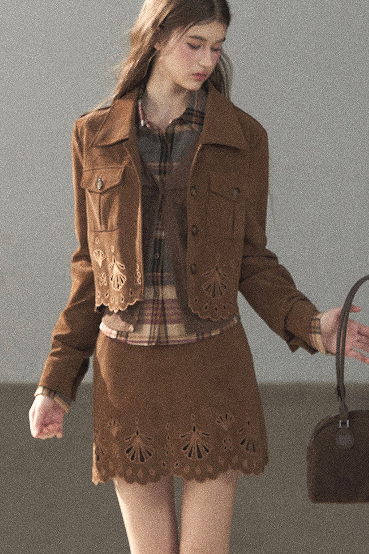 Palmblatt-Cut-out-Rock mit Oberteil und Jacke im Set
