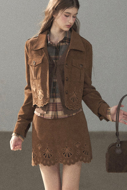 Palmblatt-Cut-out-Rock mit Oberteil und Jacke im Set