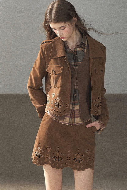 Palmblatt-Cut-out-Rock mit Oberteil und Jacke im Set