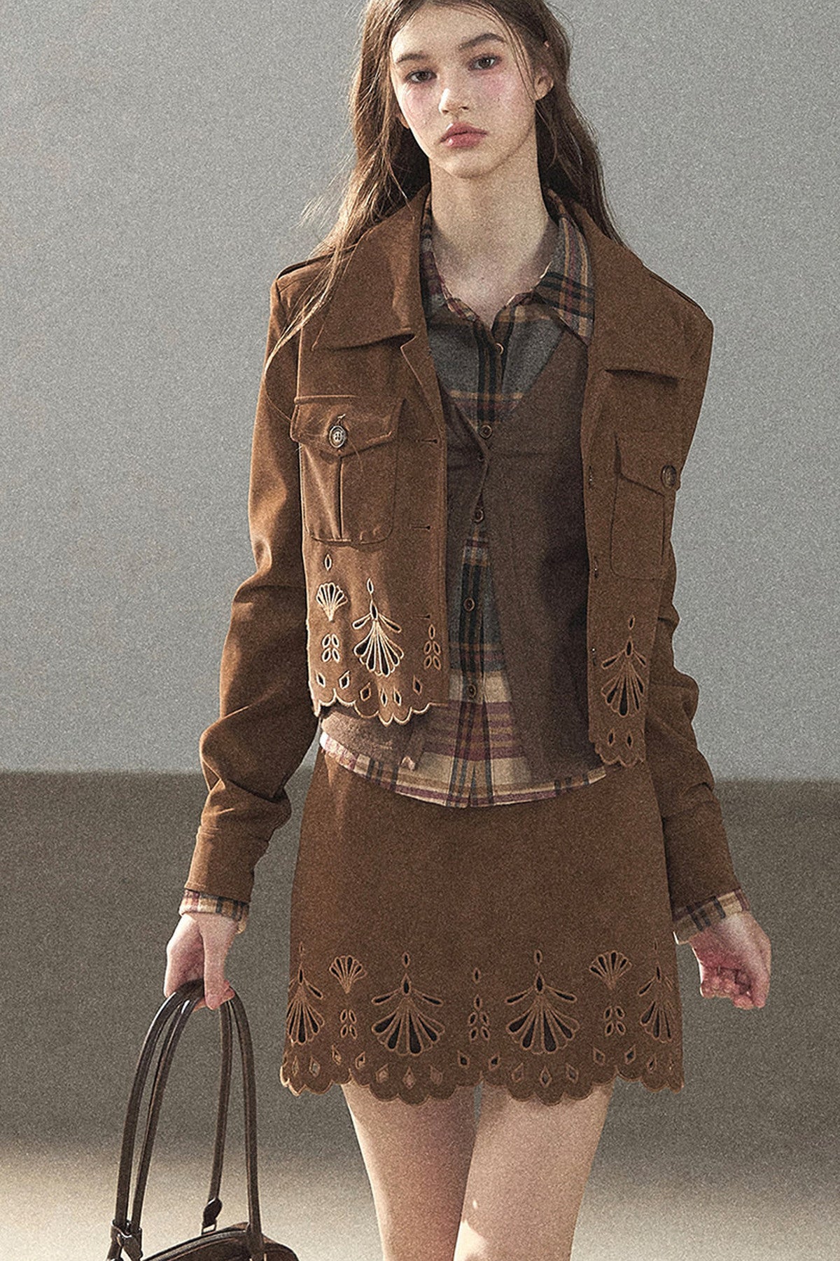 Palmblatt-Cut-out-Rock mit Oberteil und Jacke im Set