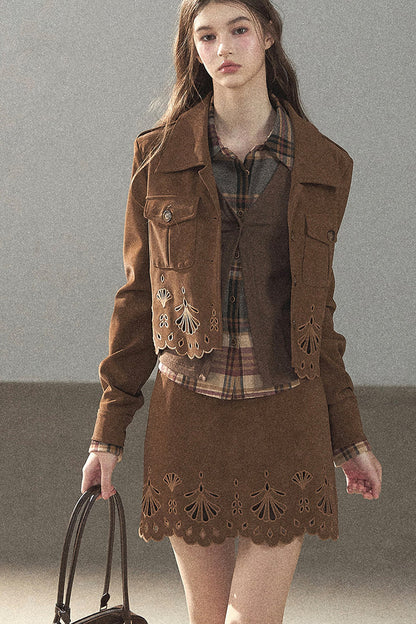 Palmblatt-Cut-out-Rock mit Oberteil und Jacke im Set