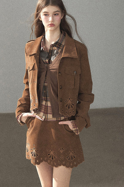 Palmblatt-Cut-out-Rock mit Oberteil und Jacke im Set