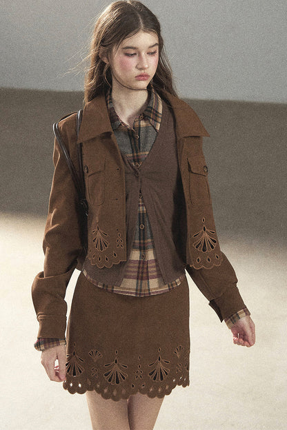 Palmblatt-Cut-out-Rock mit Oberteil und Jacke im Set