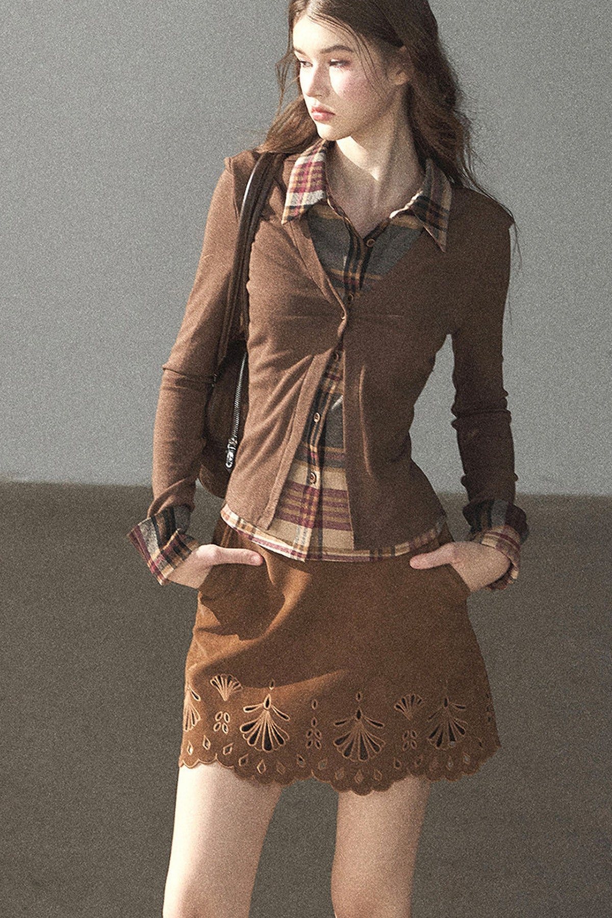Palmblatt-Cut-out-Rock mit Oberteil und Jacke im Set
