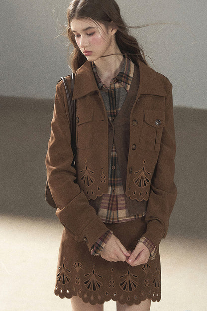 Palmblatt-Cut-out-Rock mit Oberteil und Jacke im Set